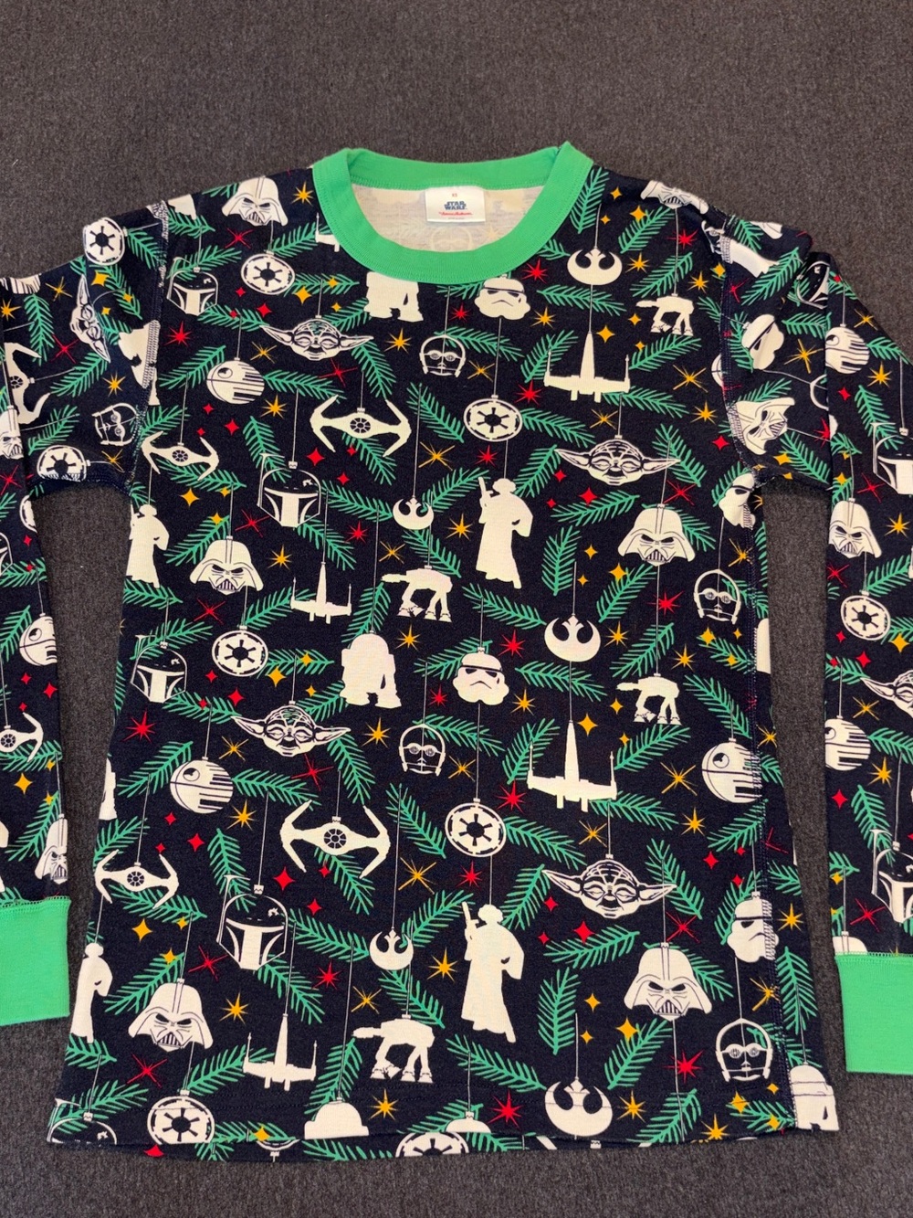 Hanna Andersson Star Wars Navy Pajama Top with Bright Green Trim - Size XS